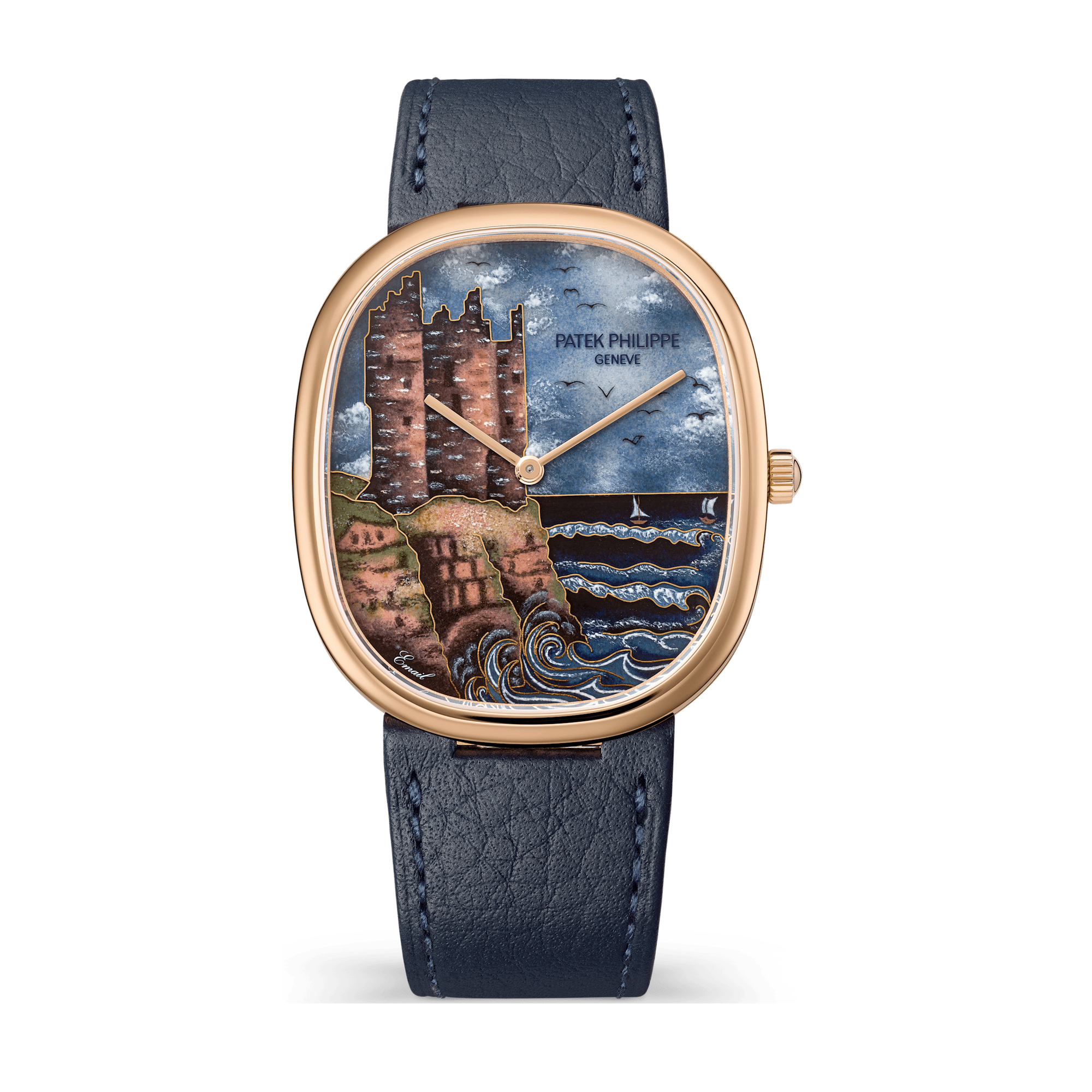 Patek Philippe "Donjons on the Cliff" Rare Handcrafts Golden Ellipse Dark Grey Rose Gold Leather 34.5 x 39.5mm