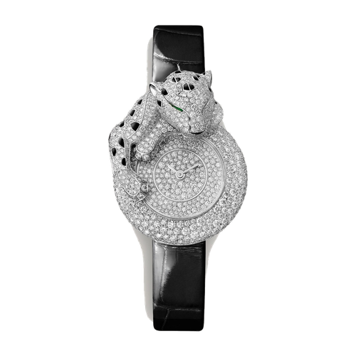 Cartier Panthère Jewelry Diamond Pave White Gold Alligator Leather 28.4mm