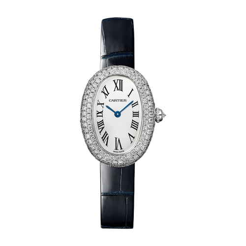 Cartier Baignoire Small Silver White Gold Alligator Leather 23.1mm