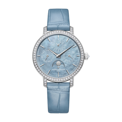Vacheron Constantin Traditionnelle Perpetual Calendar Ultra-thin Mother of Pearl White Gold Alligator Leather 36.5mm