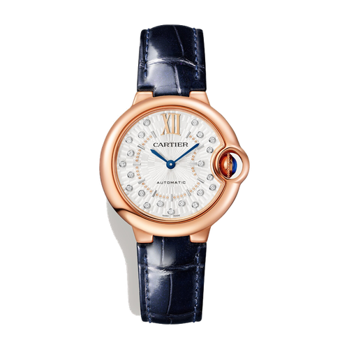 Cartier Ballon Bleu 33 mm Silver Rose Gold Alligator Leather 33mm