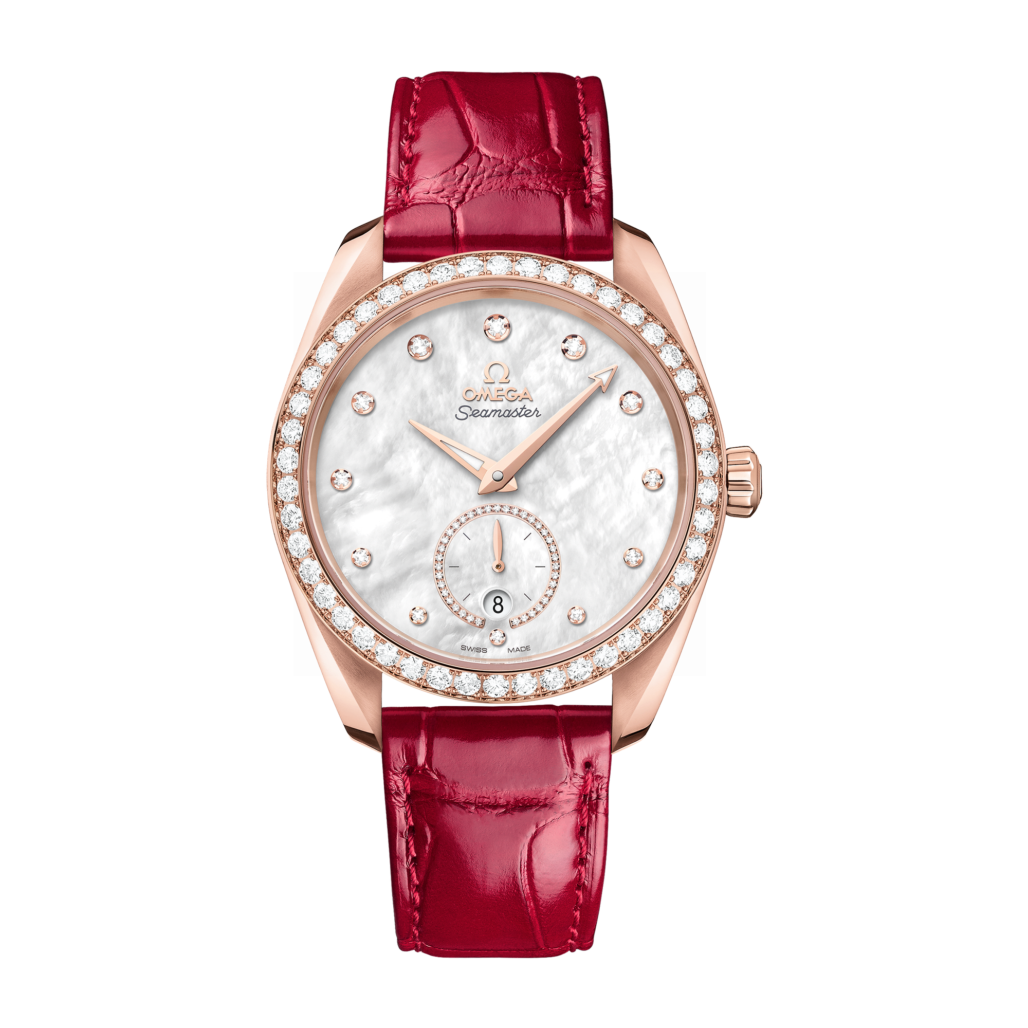 Omega Seamaster Aqua Terra 150M White Rose Gold Alligator Leather 38mm