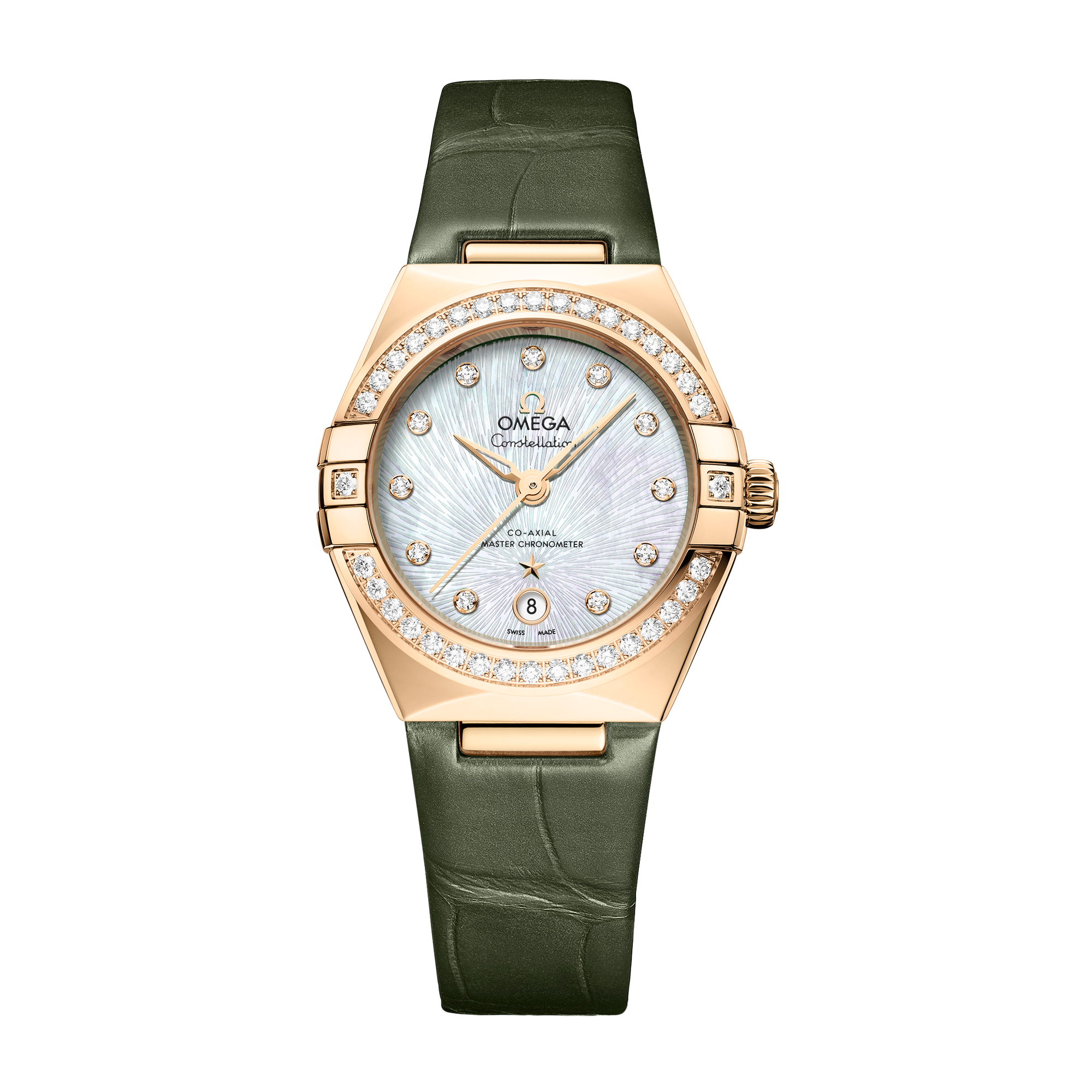 Omega Constellation White Yellow Gold Alligator Leather 29mm