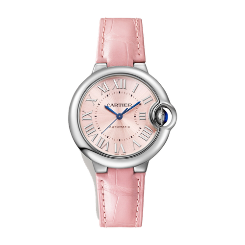Cartier Ballon Bleu 33 mm Pink Steel Alligator Leather 33mm