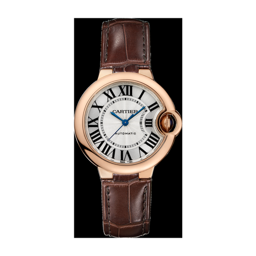 Cartier Ballon Bleu 33 mm Silver Rose Gold Alligator Leather 33mm
