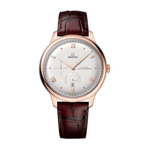 Omega De Ville Prestige Silver Rose Gold Alligator Leather 41mm
