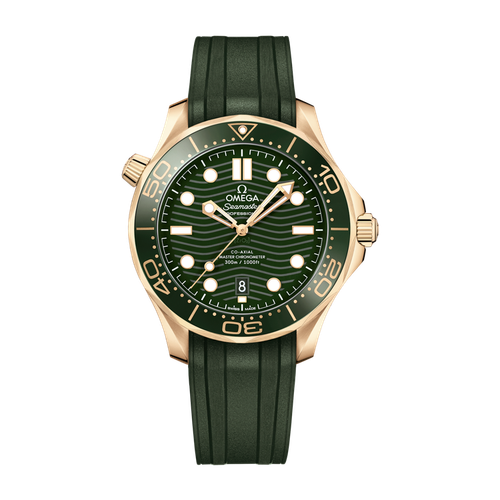 Omega Seamaster Diver 300M Green Yellow Gold Rubber 42mm