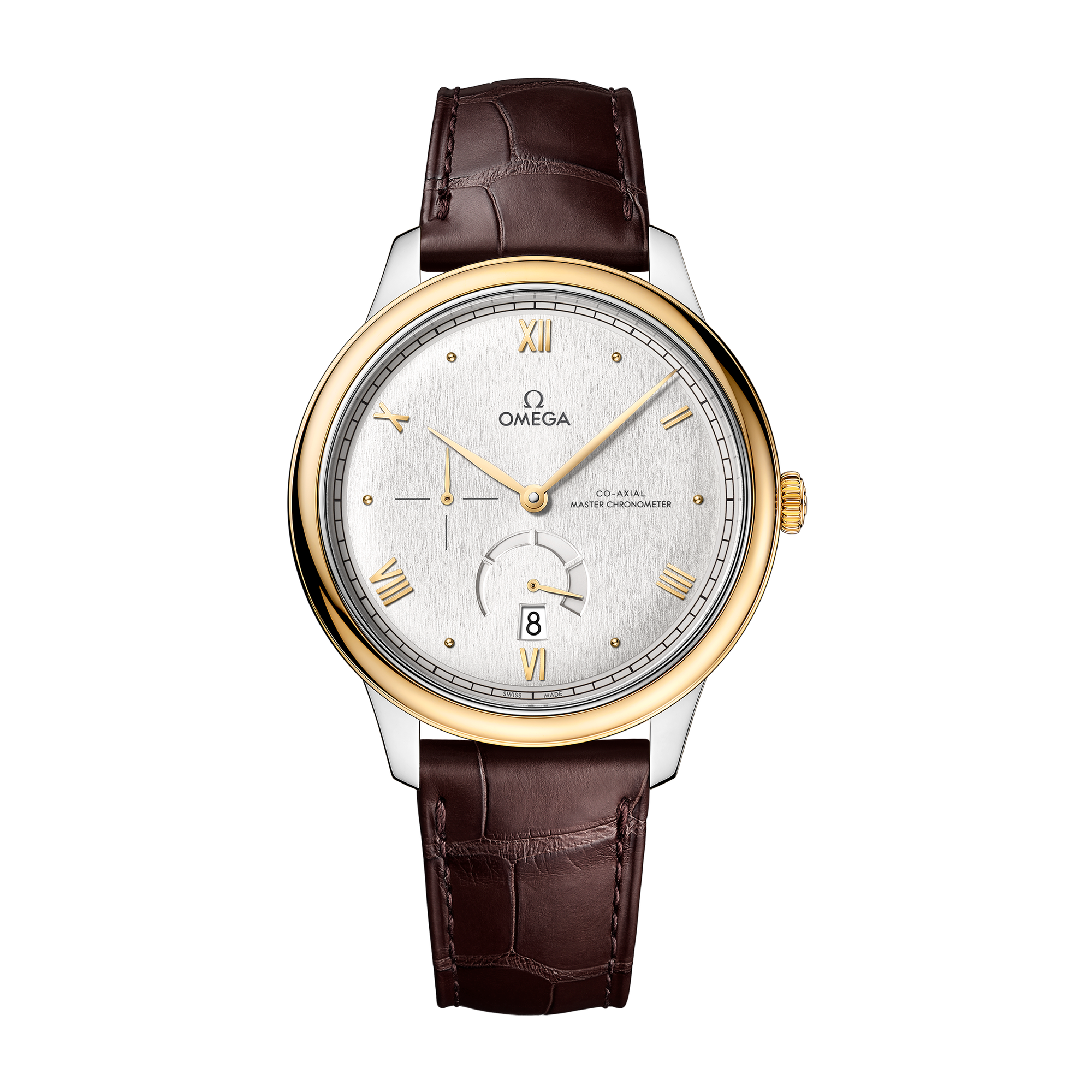 Omega De Ville Prestige Silver Two-Tone Alligator Leather 41mm