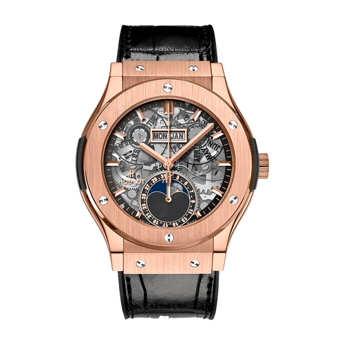 Hublot Classic Fusion Skeleton King Gold Alligator Leather 42mm