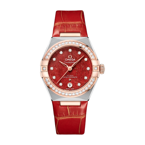 Omega Constellation Red Two-Tone Alligator Leather 29mm