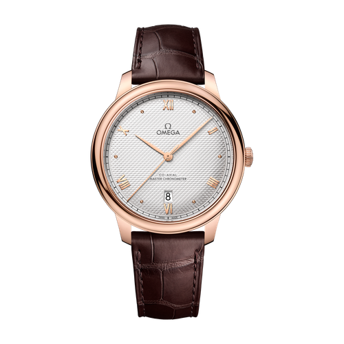 Omega De Ville Prestige Silver Rose Gold Alligator Leather 40mm
