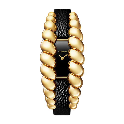 Cartier Tressage Black Yellow Gold Leather 14.4mm