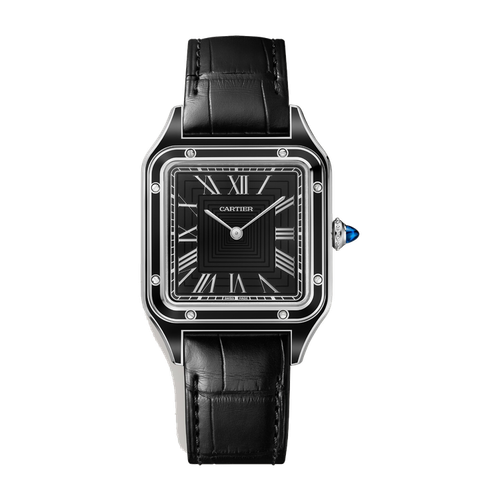 Cartier Santos-Dumont Large Black Steel Alligator Leather 31.4mm
