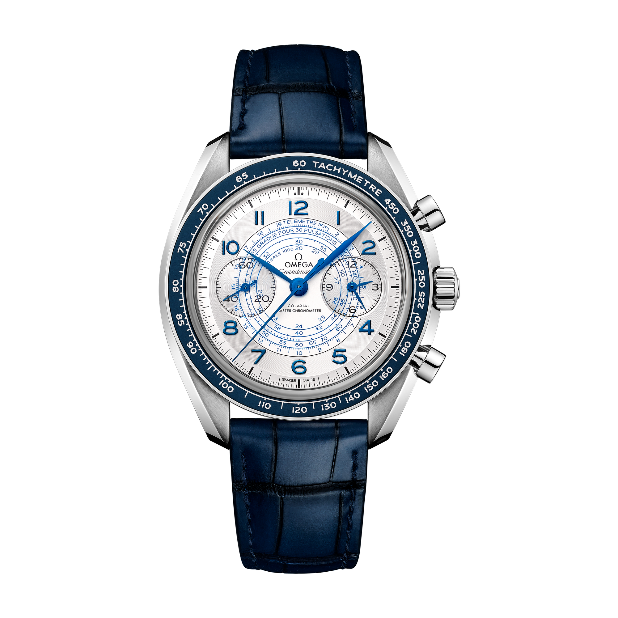 Omega Speedmaster Chronoscope Silver Steel Alligator Leather 43mm