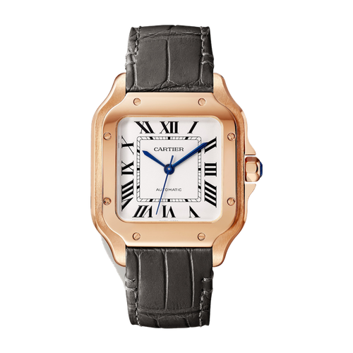 Cartier Santos de Cartier Medium Silver Rose Gold Leather 35.1mm