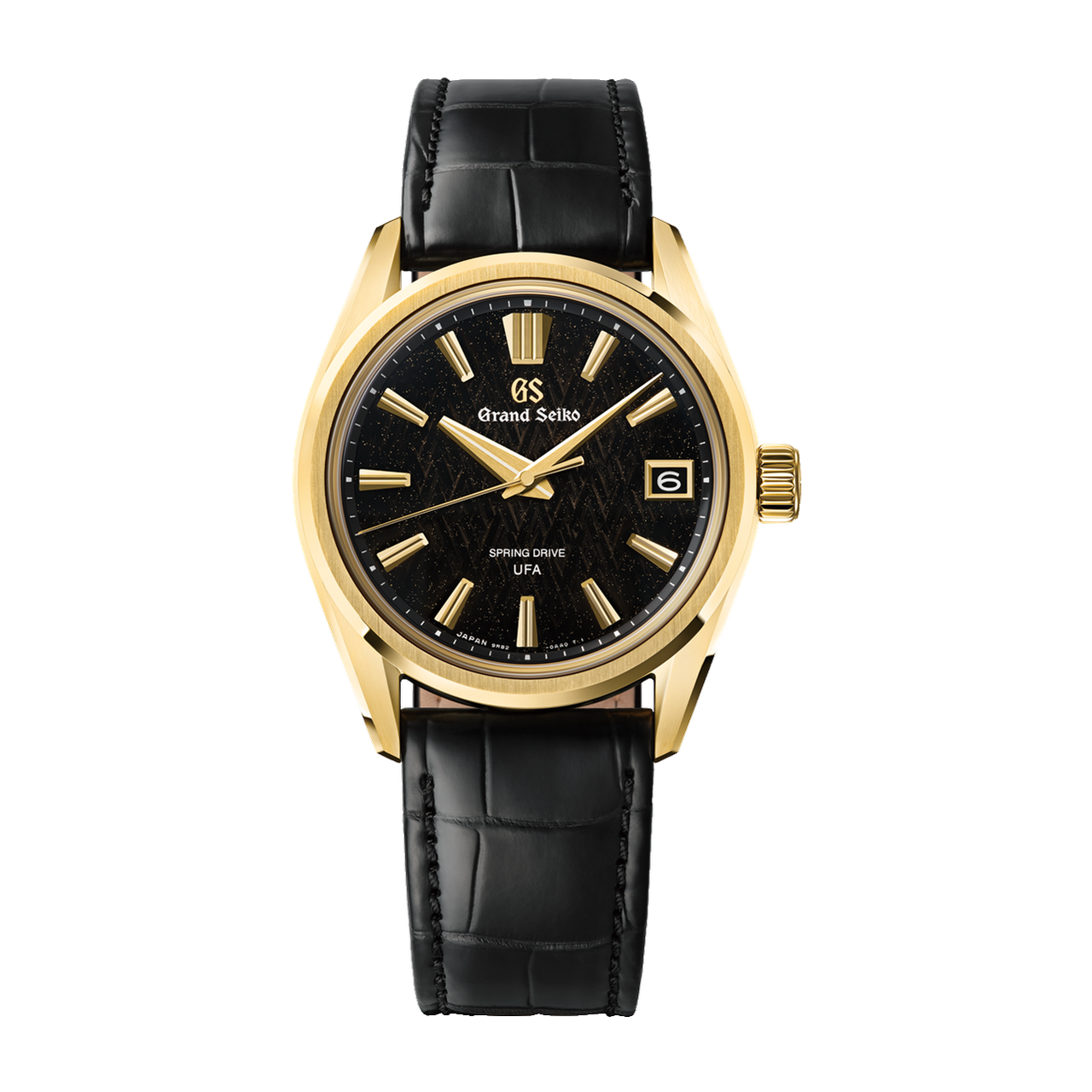 Grand Seiko "Ice Forest at Dawn" Evolution 9 Spring Drive U.F.A. Black Yellow Gold Alligator Leather 37mm