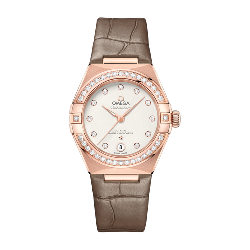 Omega Constellation Silver Rose Gold Alligator Leather 29mm