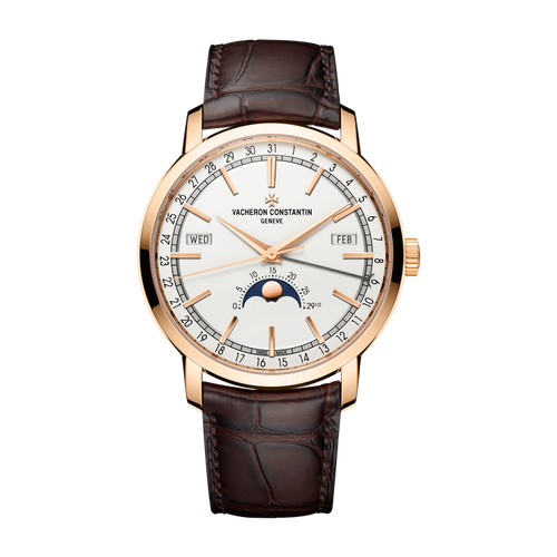 Vacheron Constantin Traditionnelle Complete Calendar Silver Rose Gold Alligator Leather 41mm