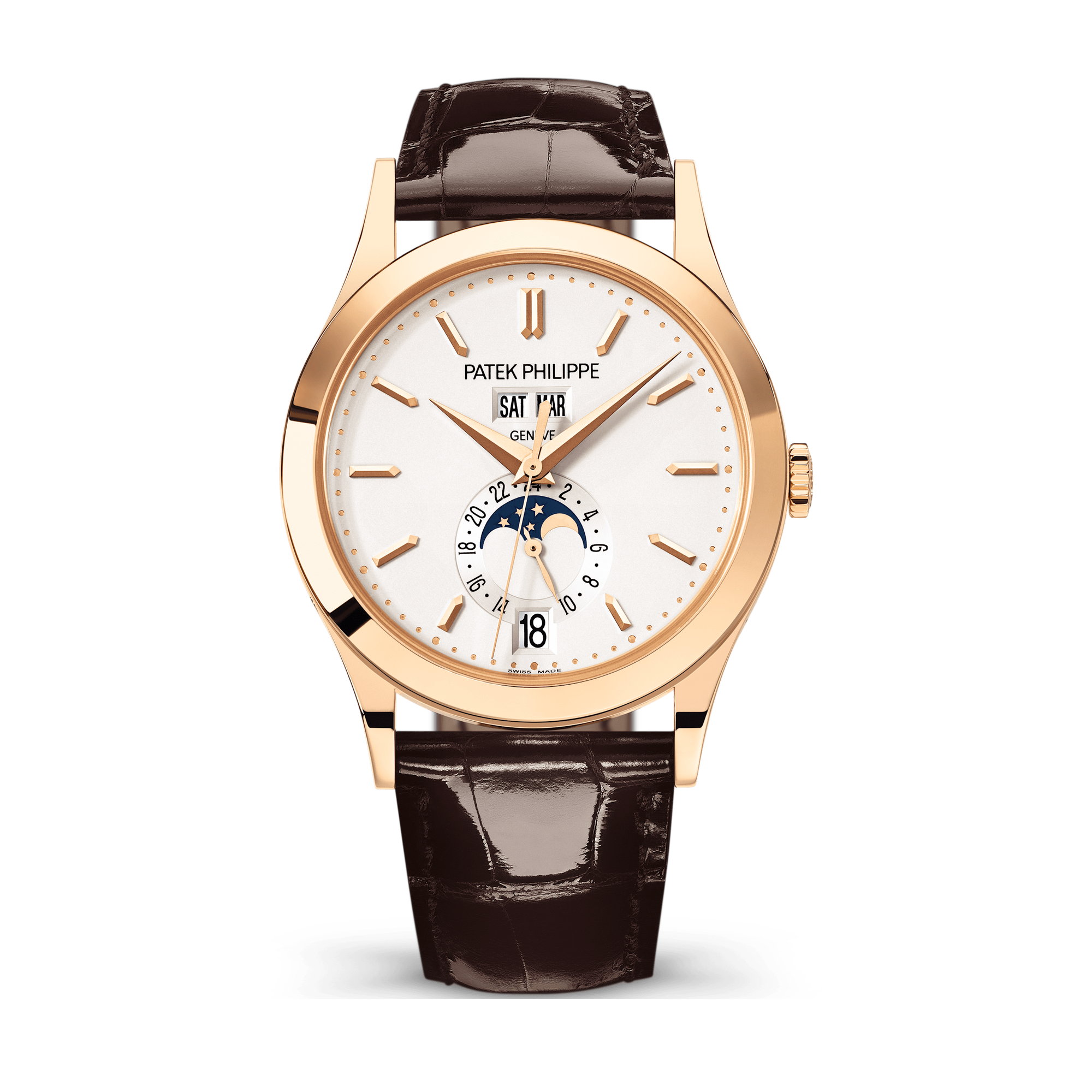 Patek Philippe Complications Silver Rose Gold Alligator Leather 38.5mm