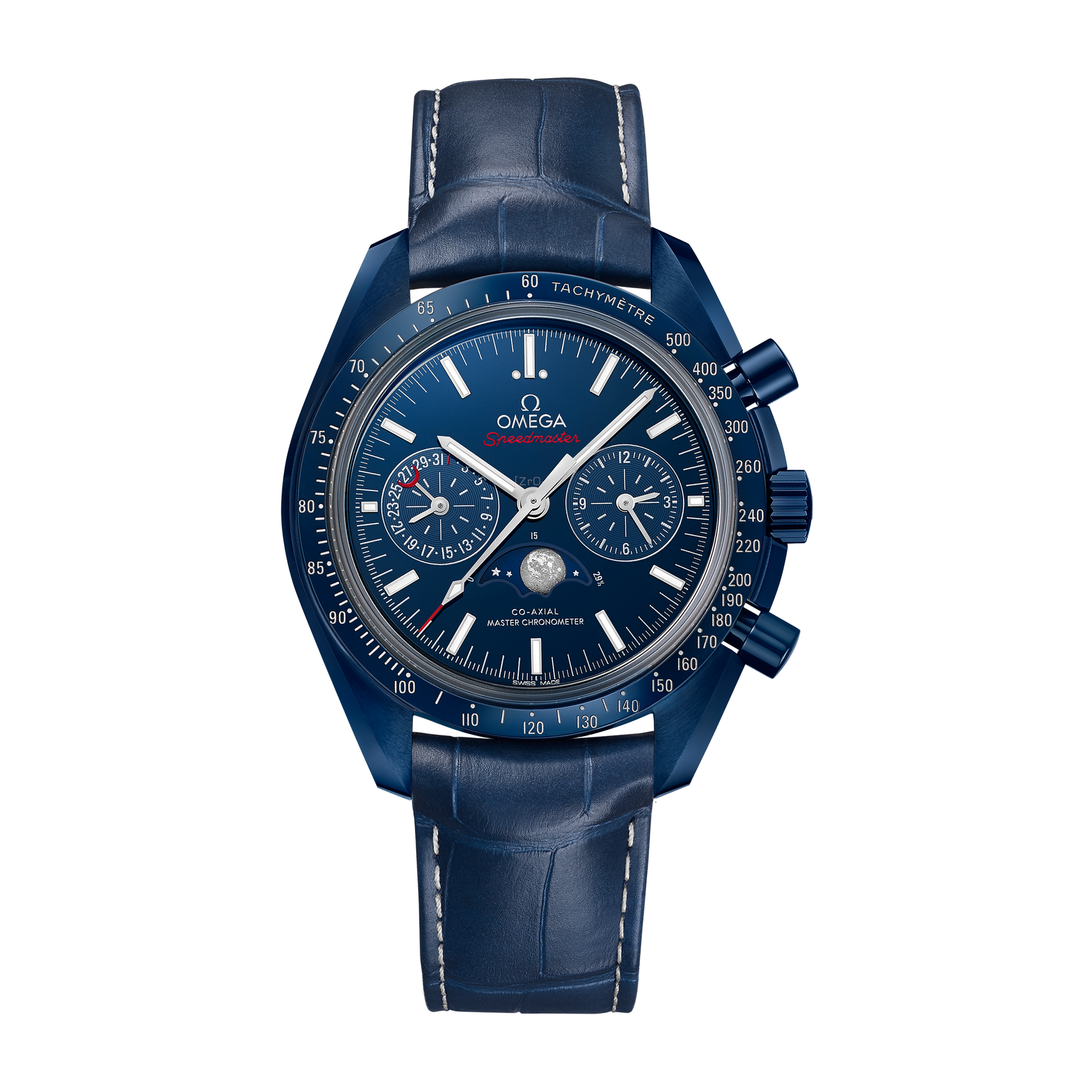 Omega "Blue Side Of The Moon" Speedmaster Moonphase Ceramic Alligator Leather 44.3mm