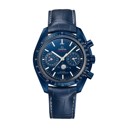 Omega "Blue Side Of The Moon" Speedmaster Moonphase Ceramic Alligator Leather 44.3mm