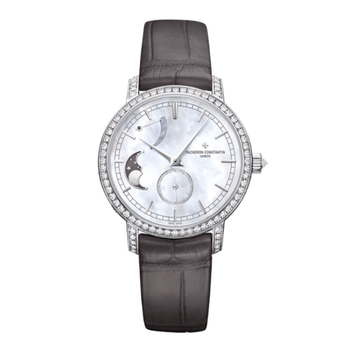 Vacheron Constantin Traditionnelle Moon Phase Mother of Pearl White Gold Alligator Leather 36mm