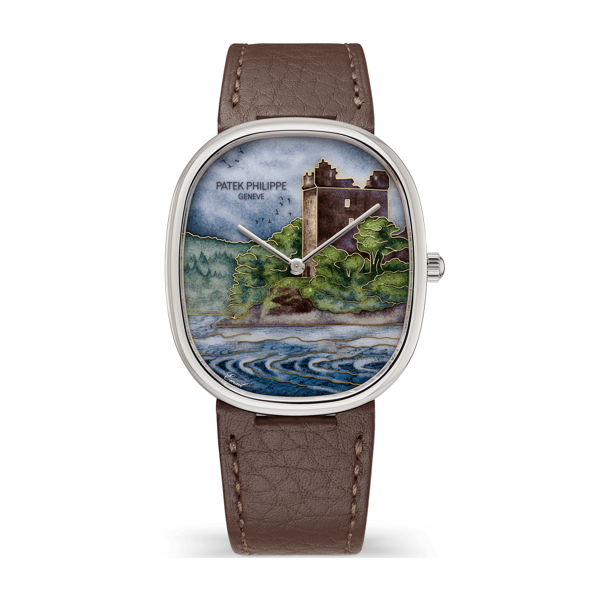 Patek Philippe "Legendary Castle" Rare Handcrafts Golden Ellipse Dark Grey White Gold Leather 34.5 x 39.5mm
