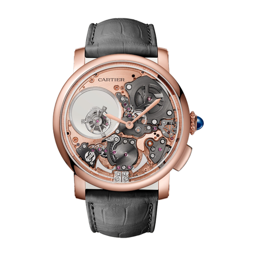 Cartier Rotonde de Cartier Skeleton Rose Gold Alligator Leather 45mm