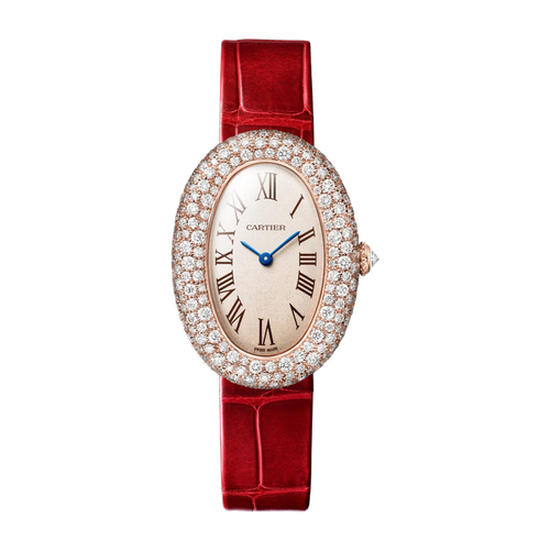 Cartier Baignoire Medium Silver Rose Gold Alligator Leather 26mm