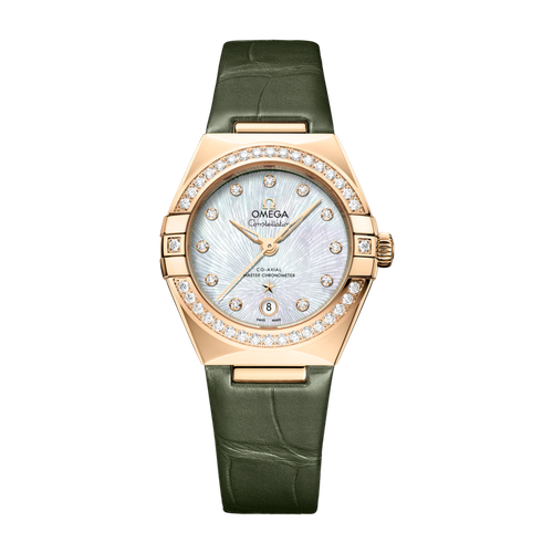 Omega Constellation White Yellow Gold Alligator Leather 29mm