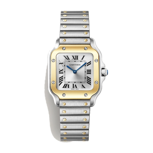 Cartier Santos de Cartier Small Silver Two-Tone Leather 27mm