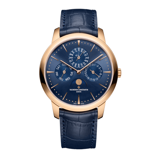 Vacheron Constantin Patrimony Perpetual Calendar Ultra-thin Blue Rose Gold Alligator Leather 41mm