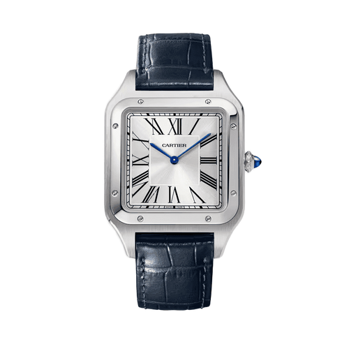 Cartier Santos-Dumont Extra Large Silver Steel Alligator Leather 33.9mm
