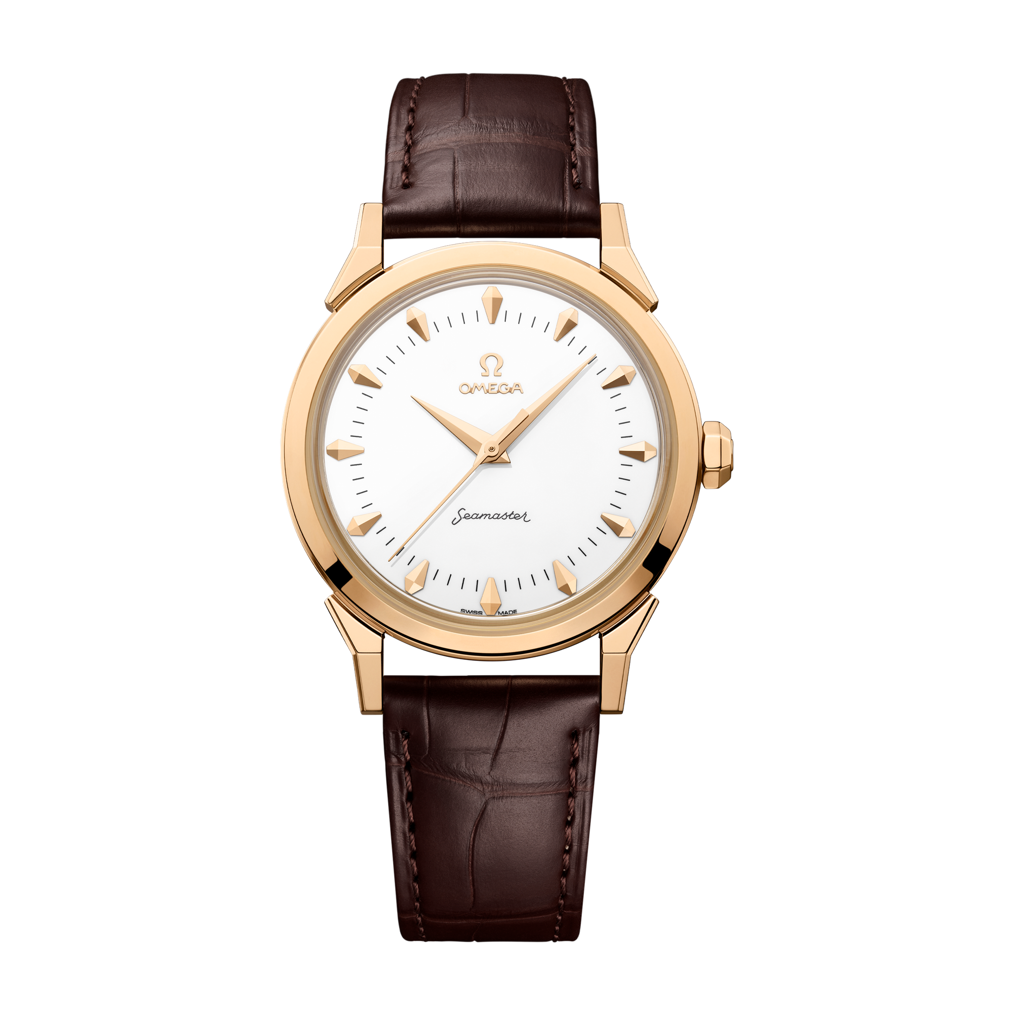 Omega Seamaster 37 mm White Yellow Gold Alligator Leather 37mm
