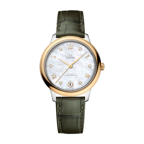 Omega De Ville Prestige White Two-Tone Alligator Leather 34mm