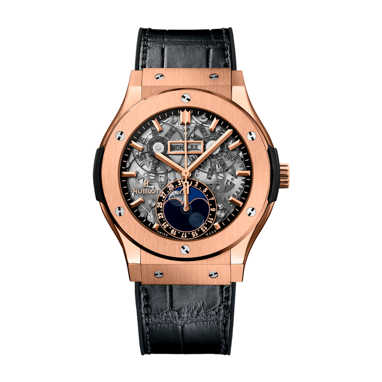Hublot Classic Fusion Skeleton King Gold Alligator Leather 45mm