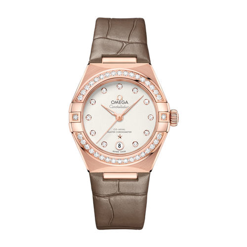 Omega Constellation Silver Rose Gold Alligator Leather 29mm