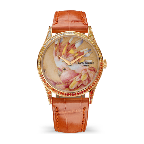 Patek Philippe "Leadbeater’s Cockatoo" Rare Handcrafts Champagne Rose Gold Alligator Leather 38mm