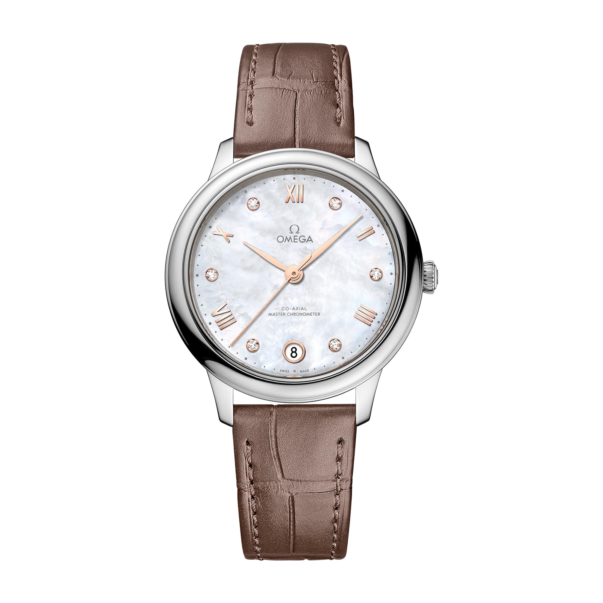 Omega De Ville Prestige White Steel Alligator Leather 34mm