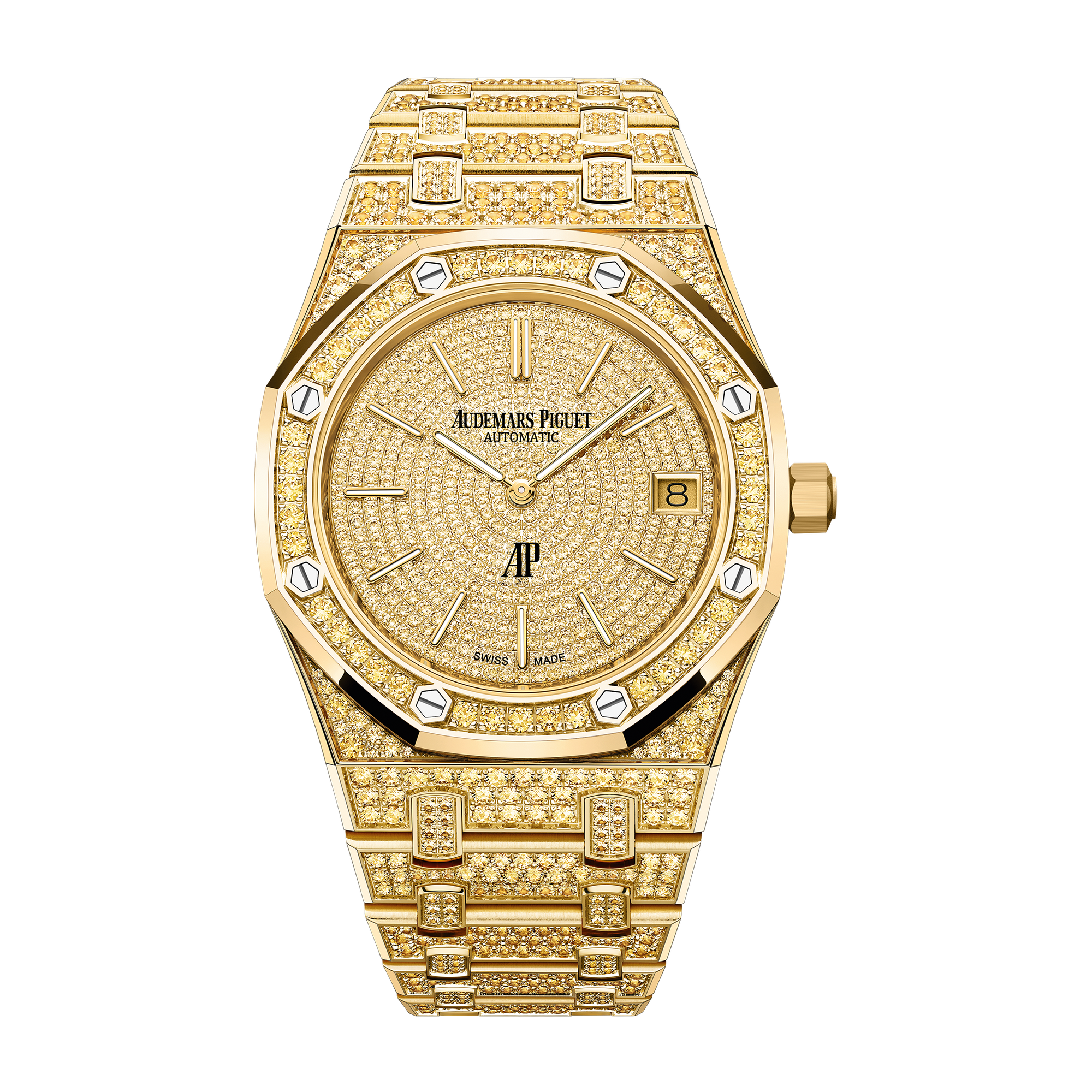 Audemars Piguet "Jumbo" Royal Oak Extra-Thin Diamond Pave Yellow Gold 39mm
