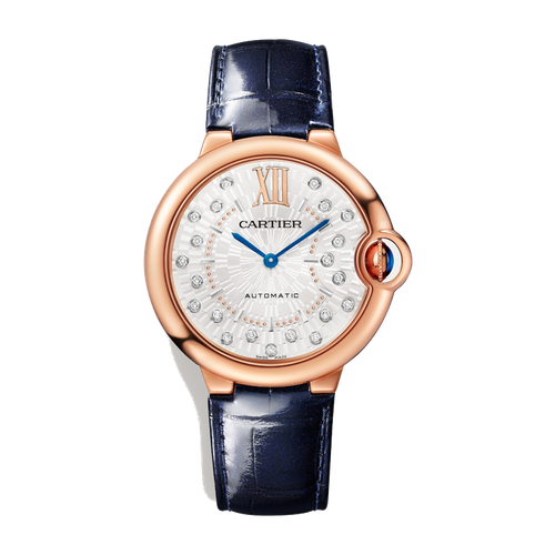Cartier Ballon Bleu 36 mm Silver Rose Gold Alligator Leather 36mm