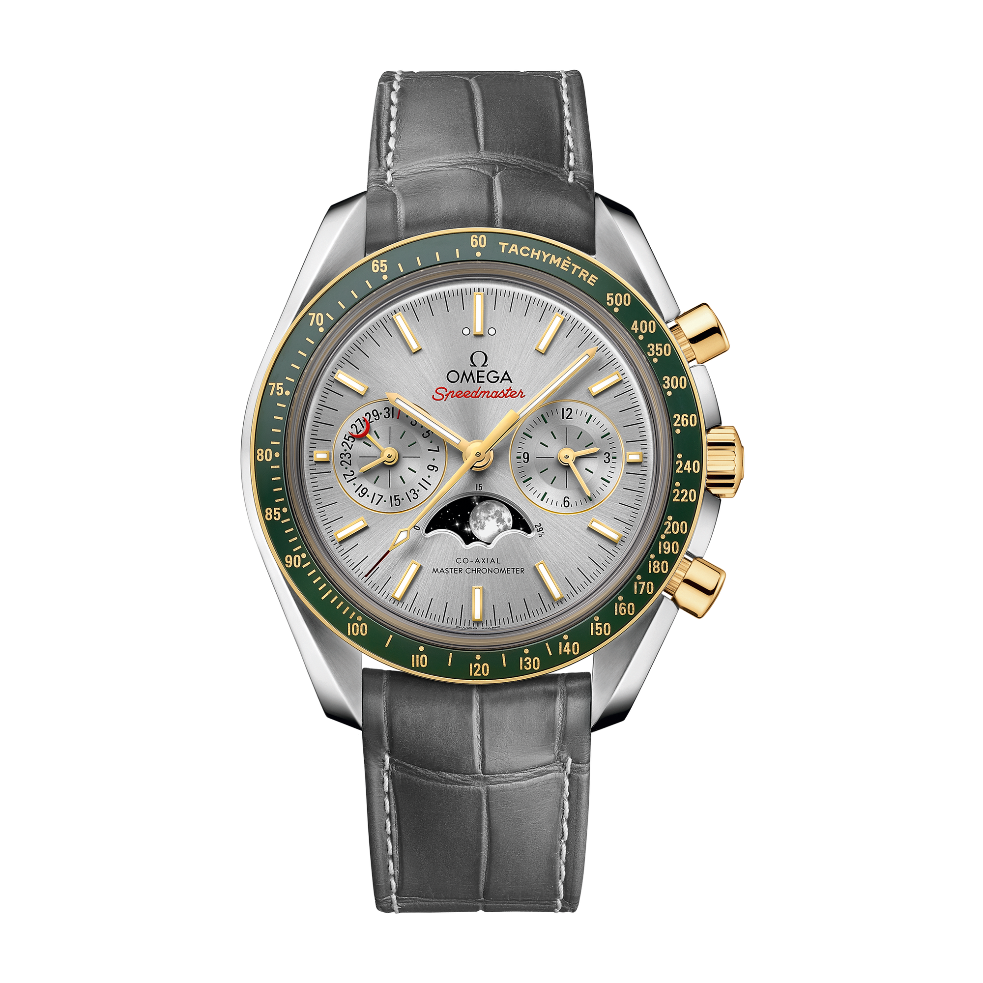 Omega Speedmaster Moonphase Grey Two-Tone Alligator Leather 44.3mm