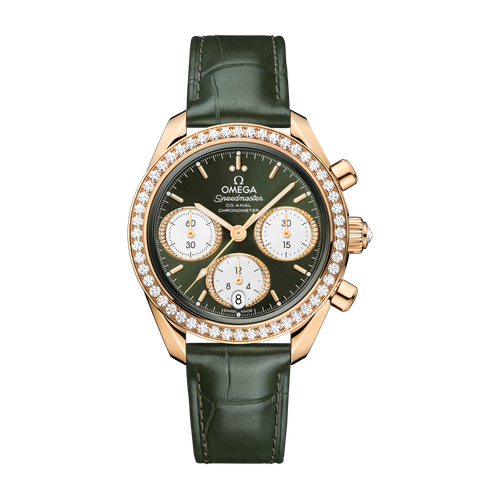 Omega Speedmaster 38 Green Yellow Gold Alligator Leather 38mm