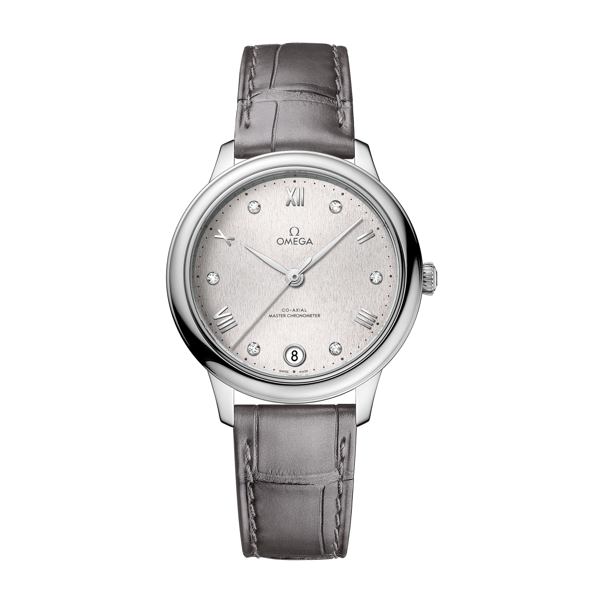 Omega De Ville Prestige Silver Steel Alligator Leather 34mm