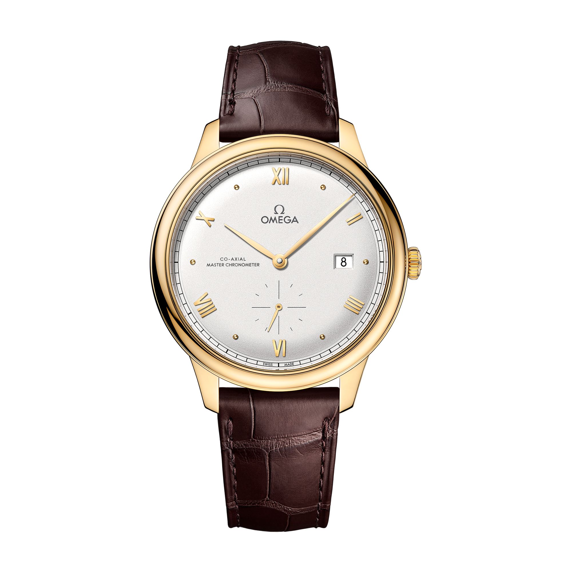 Omega De Ville Prestige Silver Yellow Gold Alligator Leather 41mm