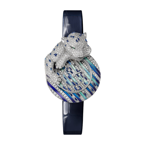 Cartier Panthère Jewelry Diamond Pave White Gold Alligator Leather 28.4mm