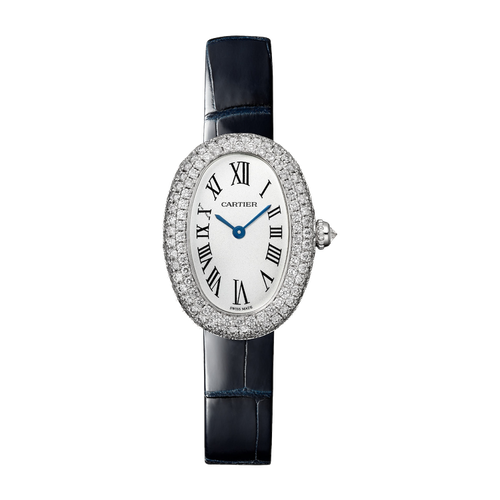 Cartier Baignoire Small Silver White Gold Alligator Leather 23.1mm