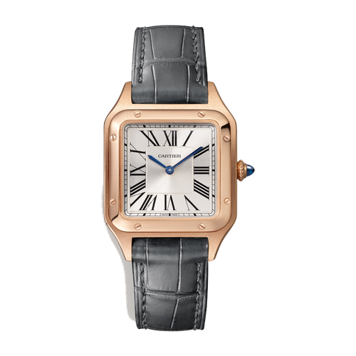 Cartier Santos-Dumont Small Silver Rose Gold Alligator Leather 27.5mm