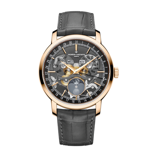 Vacheron Constantin Traditionnelle Complete Calendar Openface Dark Grey Rose Gold Alligator Leather 41mm