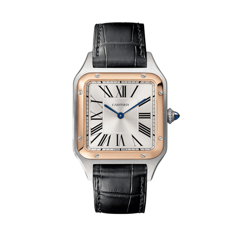 Cartier Santos-Dumont Large Silver Two-Tone Alligator Leather 31.4mm